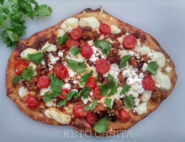 keto chorizo pizza with cheese
